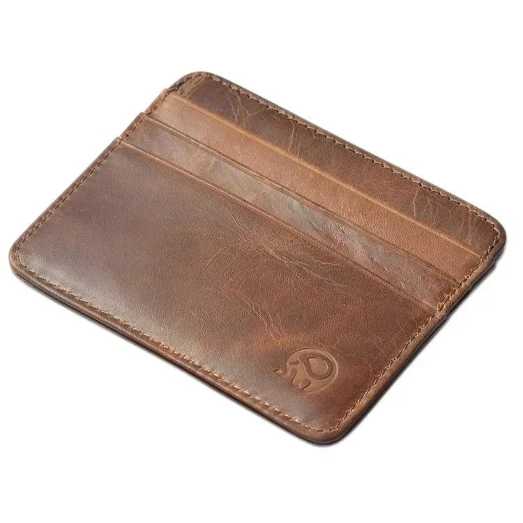 Storazone Retro First Layer Genuine Leather Card Bag with 7 Card Slot Super Thin 100% Real Leather Bank Card Holder Coin Purse Sort Wallet