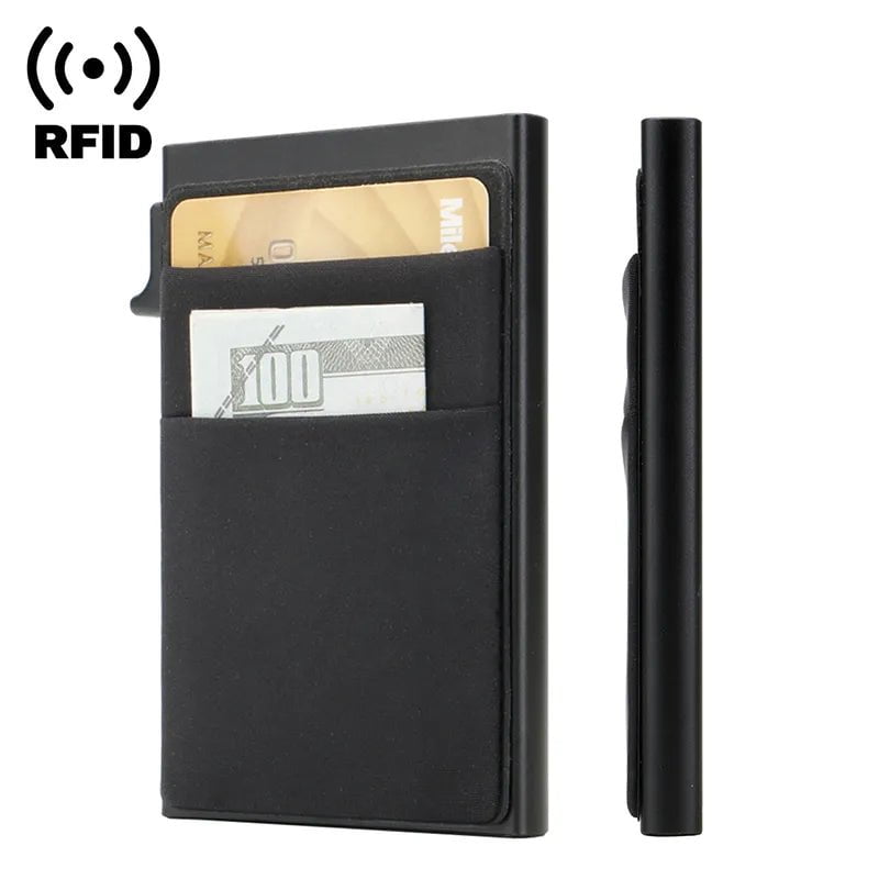 Storazone Rfid Credit Card Holder Wallet Metal Thin Slim Bank Card Case Men Women Pop Up Minimalist Wallet Small Black Purse Metal Vallet