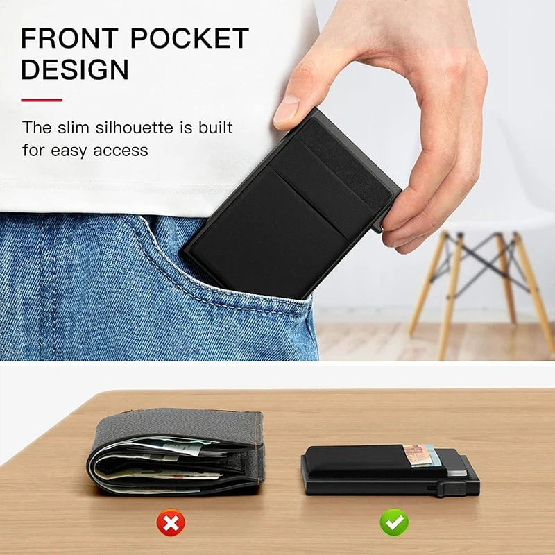 Storazone Rfid Credit Card Holder Wallet Metal Thin Slim Bank Card Case Men Women Pop Up Minimalist Wallet Small Black Purse Metal Vallet