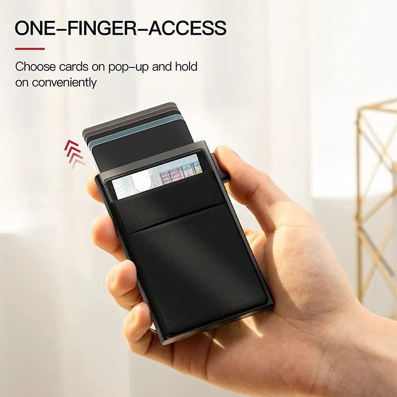 Storazone Rfid Credit Card Holder Wallet Metal Thin Slim Bank Card Case Men Women Pop Up Minimalist Wallet Small Black Purse Metal Vallet