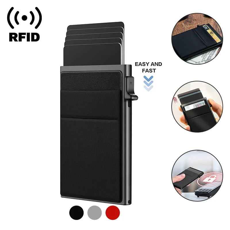 Storazone Rfid Credit Card Holder Wallet Metal Thin Slim Bank Card Case Men Women Pop Up Minimalist Wallet Small Black Purse Metal Vallet