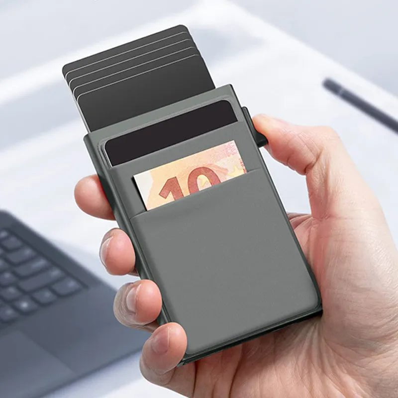 Storazone Rfid Credit Card Holder Wallet Metal Thin Slim Bank Card Case Men Women Pop Up Minimalist Wallet Small Black Purse Metal Vallet