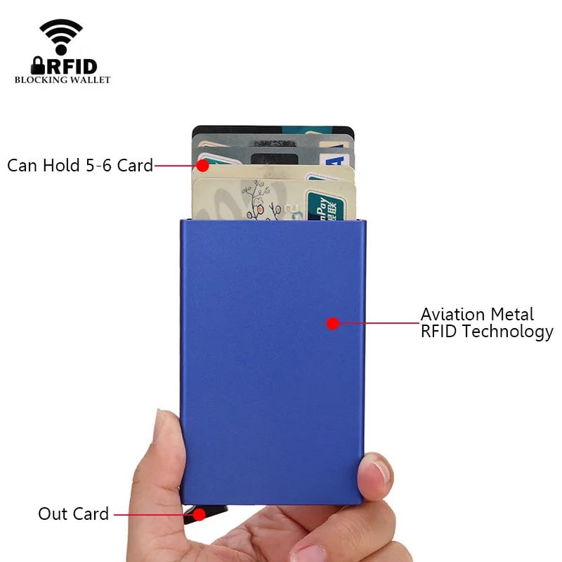 Storazone Rfid Smart Wallet Card Holder Metal Thin Slim Men Women Wallets Pop Up Minimalist Wallet Small Black Purse Vallet Walets for Men