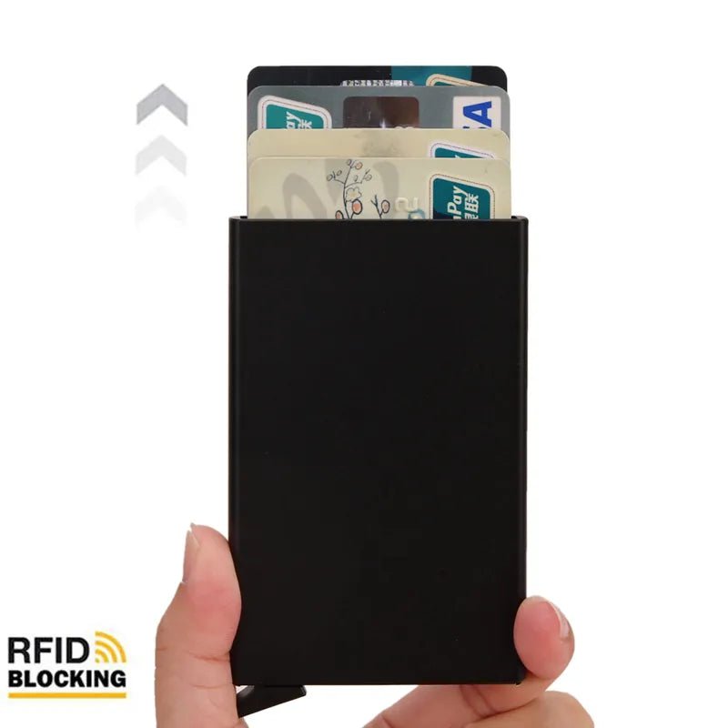 Storazone Rfid Smart Wallet Card Holder Metal Thin Slim Men Women Wallets Pop Up Minimalist Wallet Small Black Purse Vallet Walets for Men