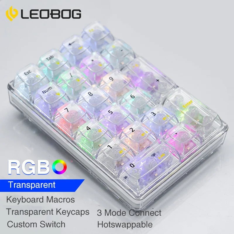 Storazone RGB Light-White / Ice Crystal Axis / CN LEOBOG K21 Bluetooth Number Pad Mechanical Numeric Keypad 21 Key Transparent Photoshop Accounting Numpad Gaming Keyboard