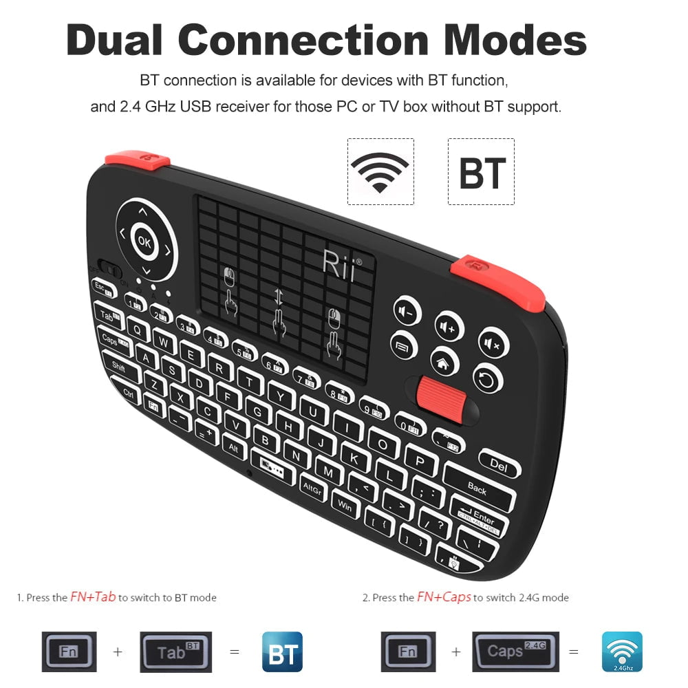 Storazone Rii i4 Mini BT Wireless Keyboard With Touchpad 2.4GHz Backlit Mouse Remote Control For Windows Android TV Box Smart TV