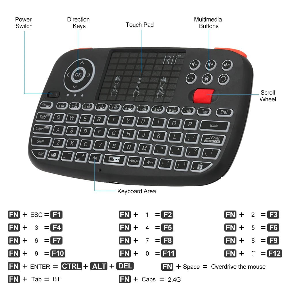 Storazone Rii i4 Mini BT Wireless Keyboard With Touchpad 2.4GHz Backlit Mouse Remote Control For Windows Android TV Box Smart TV