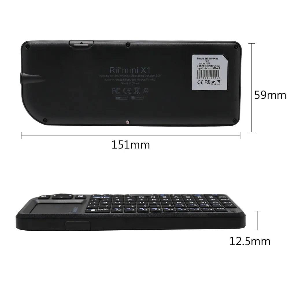 Storazone Rii X1 2.4GHz Mini Wireless Keyboard English/ES/FR Keyboards with TouchPad for Android TV Box/PC/Laptop