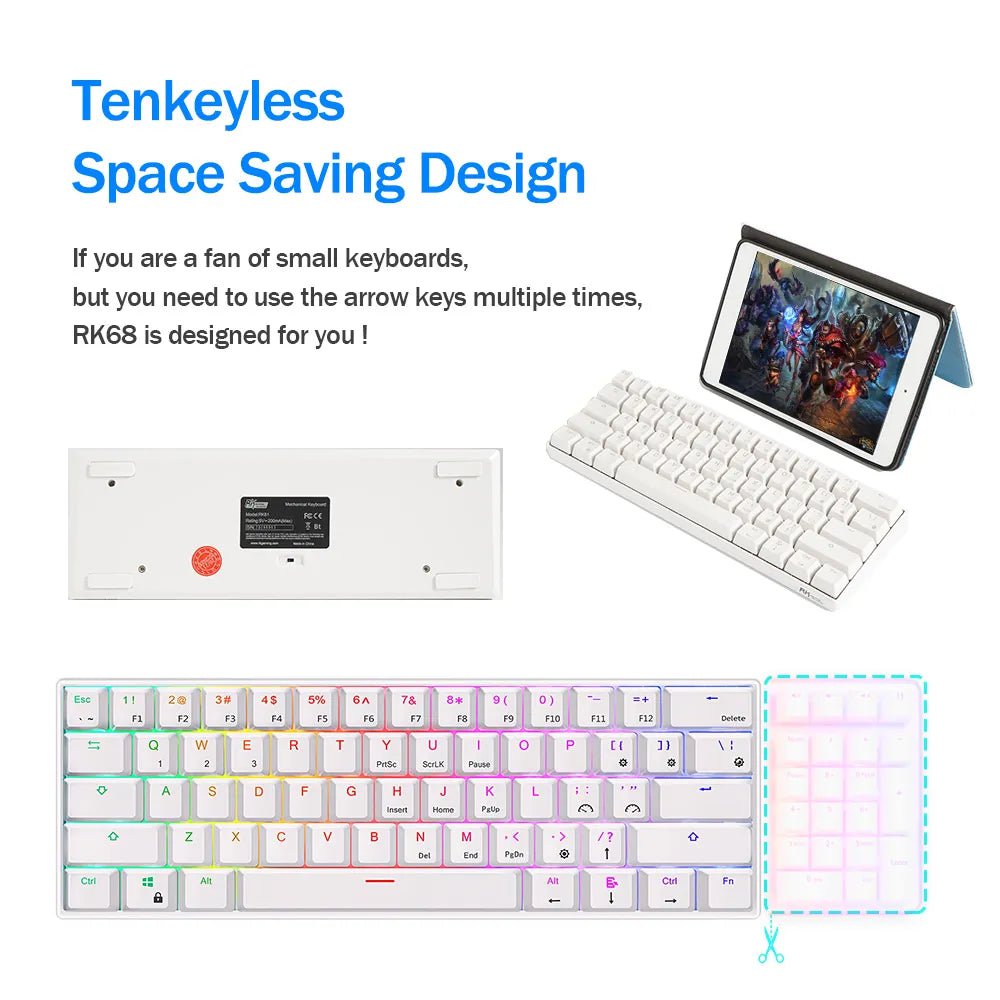 Storazone RK61 Royal Kludge Wireless Mechanical Keyboard Tri-Mode Bluetooth 5.0/2.4G/USB-C RGB Backlit 61 Key Hot-Swappable Gamer Keyboard