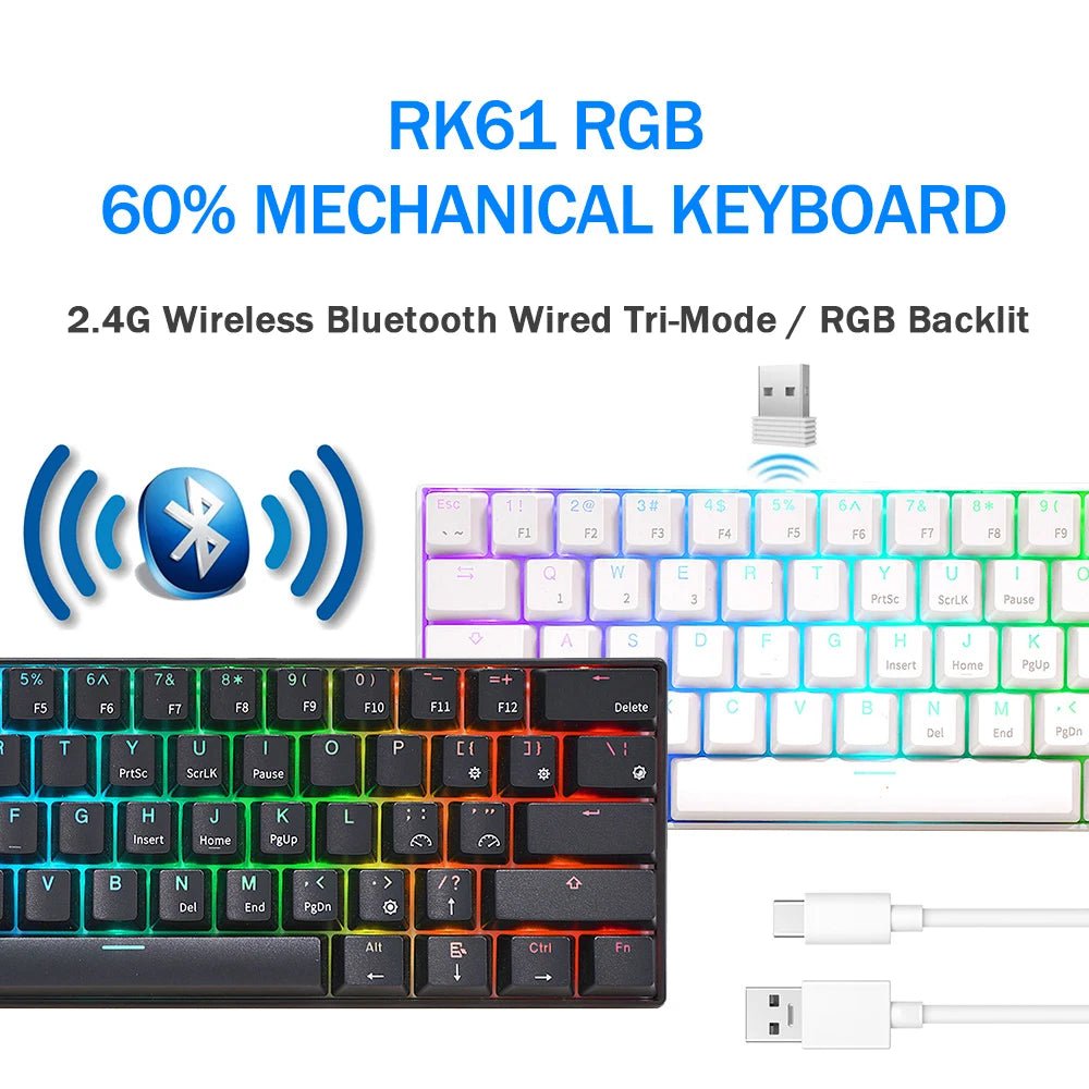 Storazone RK61 Royal Kludge Wireless Mechanical Keyboard Tri-Mode Bluetooth 5.0/2.4G/USB-C RGB Backlit 61 Key Hot-Swappable Gamer Keyboard