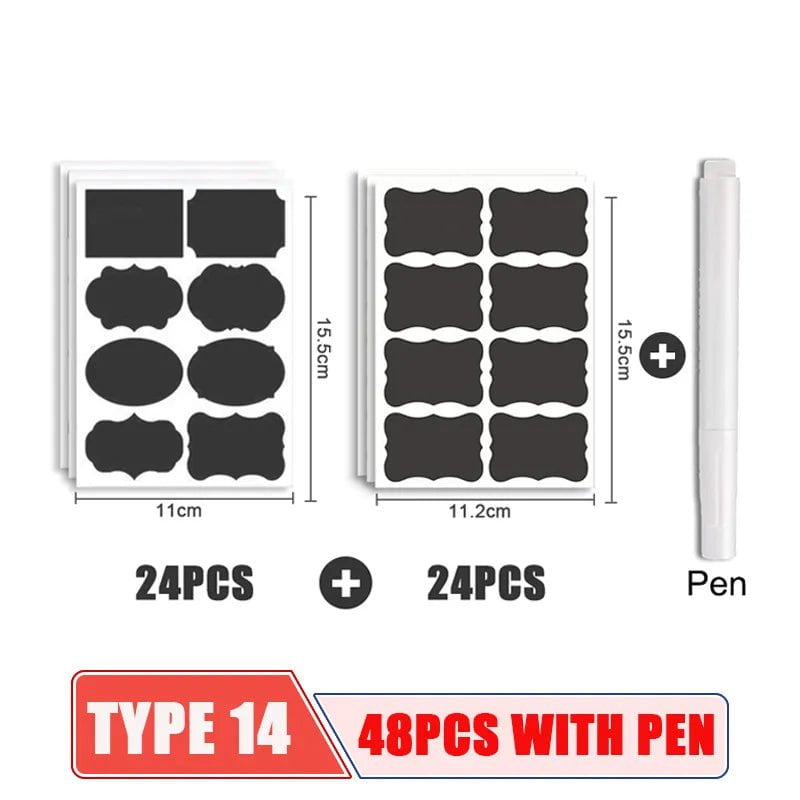 Storazone RNL0241BKH-N3 48pcs/Set Jars Labels Erasable Chalkboard Labels Waterproof Sticker Craft Kitchen Blackboard Sticker Bottles Tag and Marker Pen