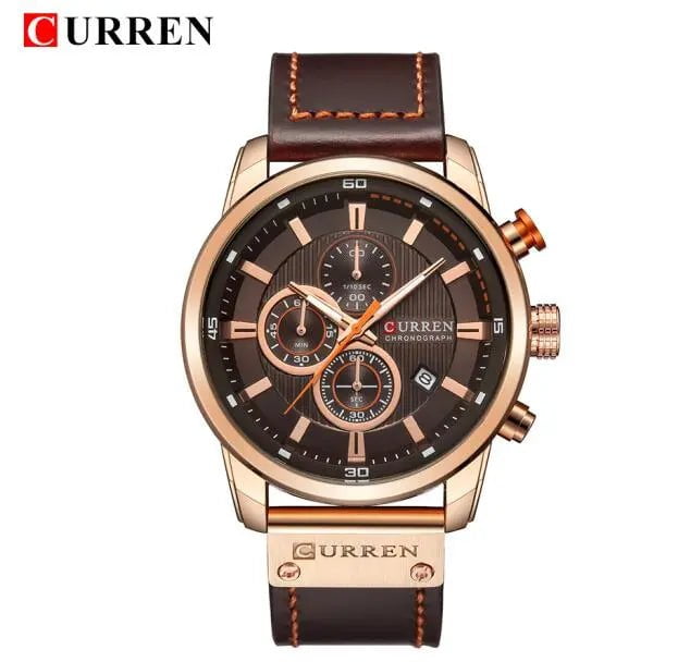 Storazone Rose Black CURREN Brand Watch Men Leather Sports Watches Men's Army Military Quartz Wristwatch Chronograph Male Clock Relogio Masculino