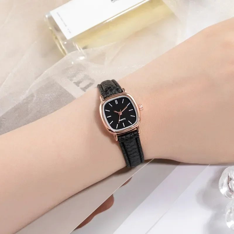 Storazone Rose black High Quality Ladies Casual Bracelet Watches Women's Simple Vintage Watches for Women Dial Wristwatch Leather Strap Wrist Watch
