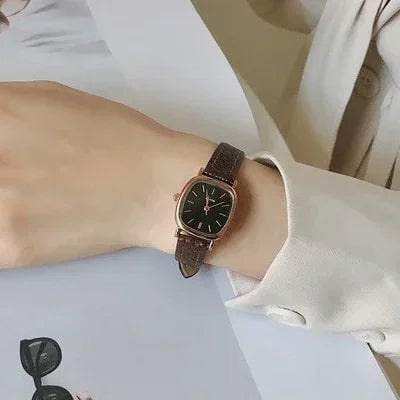 Storazone Rose brown black High Quality Ladies Casual Bracelet Watches Women's Simple Vintage Watches for Women Dial Wristwatch Leather Strap Wrist Watch