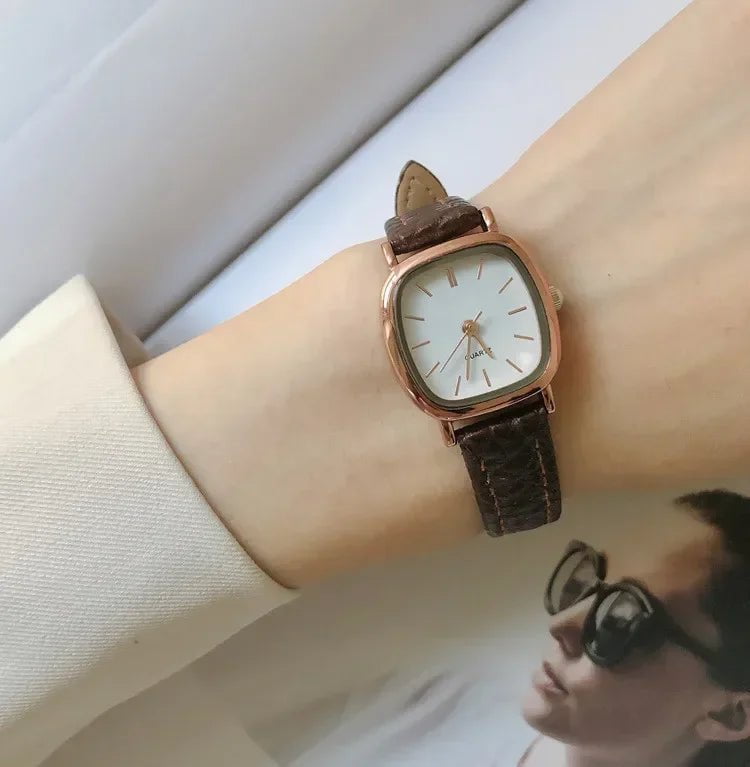 Storazone Rose brown white High Quality Ladies Casual Bracelet Watches Women's Simple Vintage Watches for Women Dial Wristwatch Leather Strap Wrist Watch