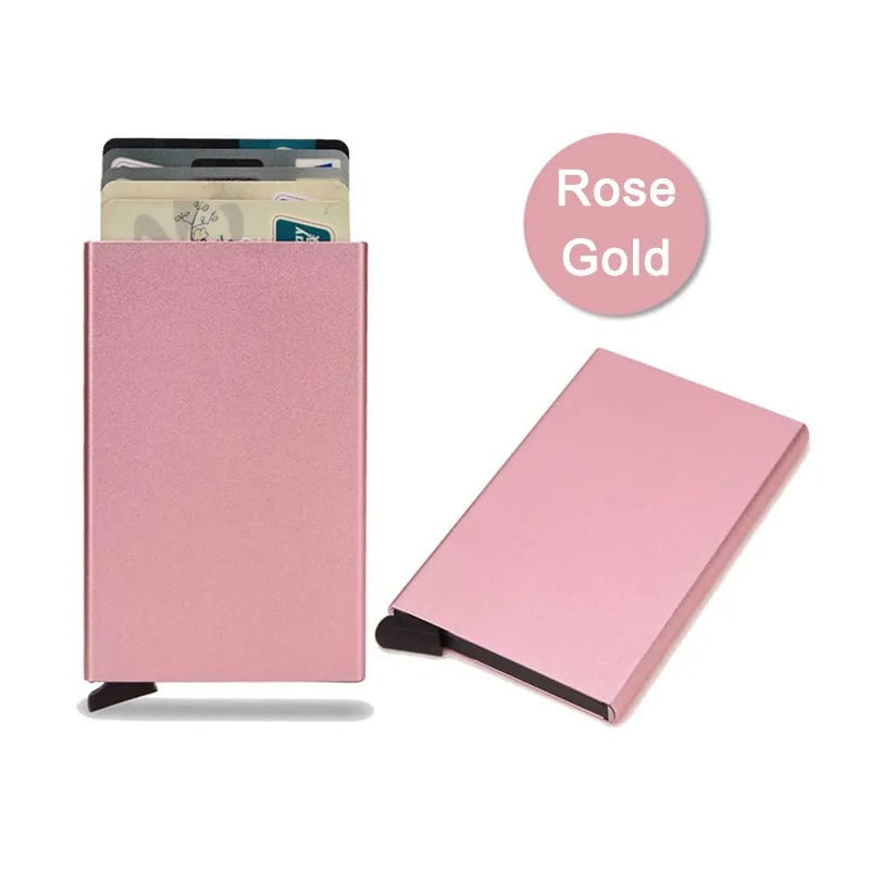 Storazone Rose God Rfid Smart Wallet Card Holder Metal Thin Slim Men Women Wallets Pop Up Minimalist Wallet Small Black Purse Vallet Walets for Men