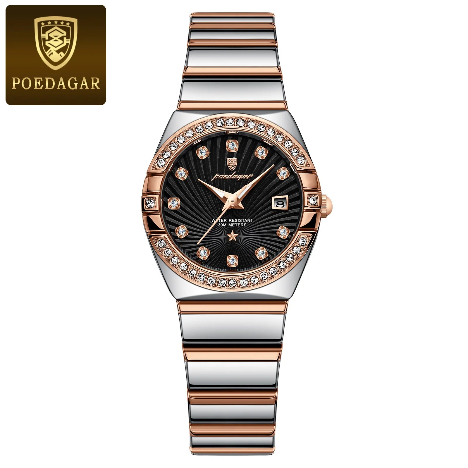 Storazone Rose Gold Black POEDAGAR Luxury Woman Wristwatch Waterproof Luminous Date Stainless Steel Watch For Ladies High Quality Quartz Women Watches+box