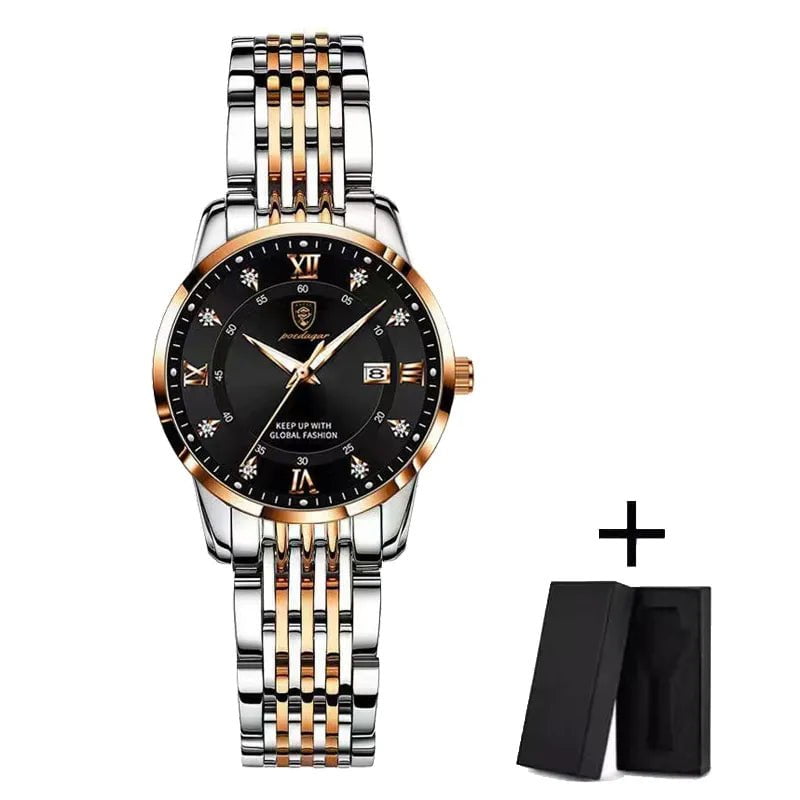 Storazone Rose Gold Black S POEDAGAR Women Watches Luxury Fashion Ladies Quartz Watch Waterproof Luminous Date Stainless Stain Wristwatch Girlfriend Gift