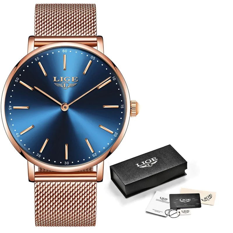 Storazone Rose gold blue 2023 LIGE New Rose Gold Women Watch Business Quartz Watch Ladies Top Brand Luxury Female Wrist Watch Girl Clock Relogio Feminin