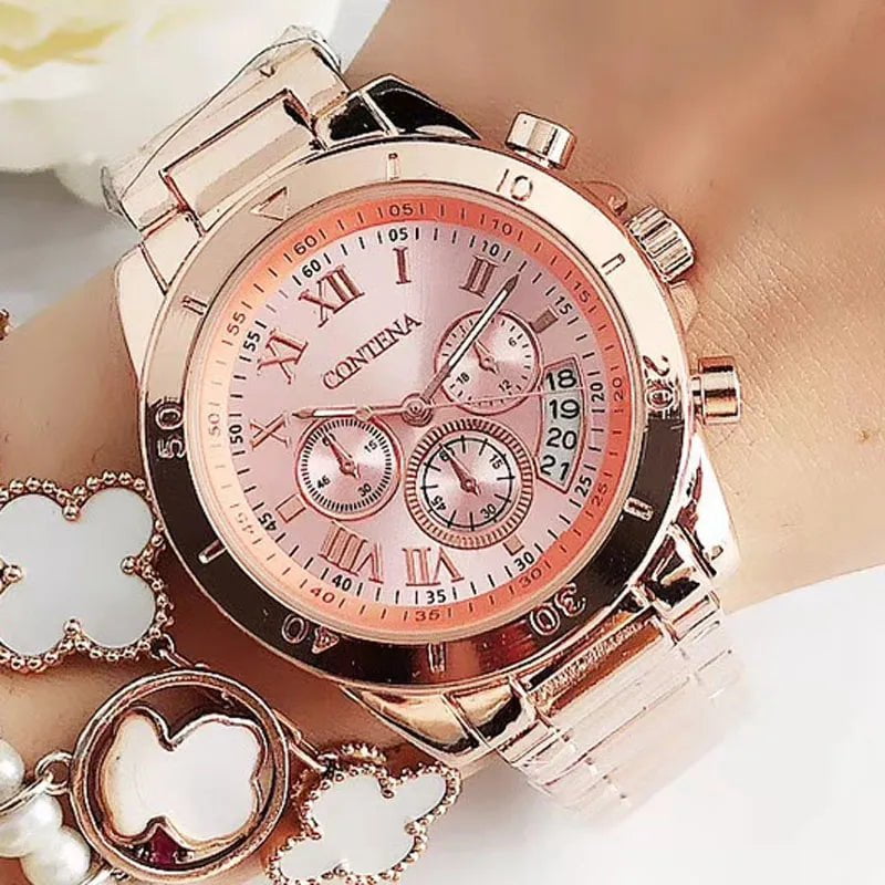 Storazone Rose Gold CONTENA 2023 Top Brand Luxury Watches for Women Fashion Creative Steel Bracelet Women's Watches Ladies Quartz Watch Reloj Mujer