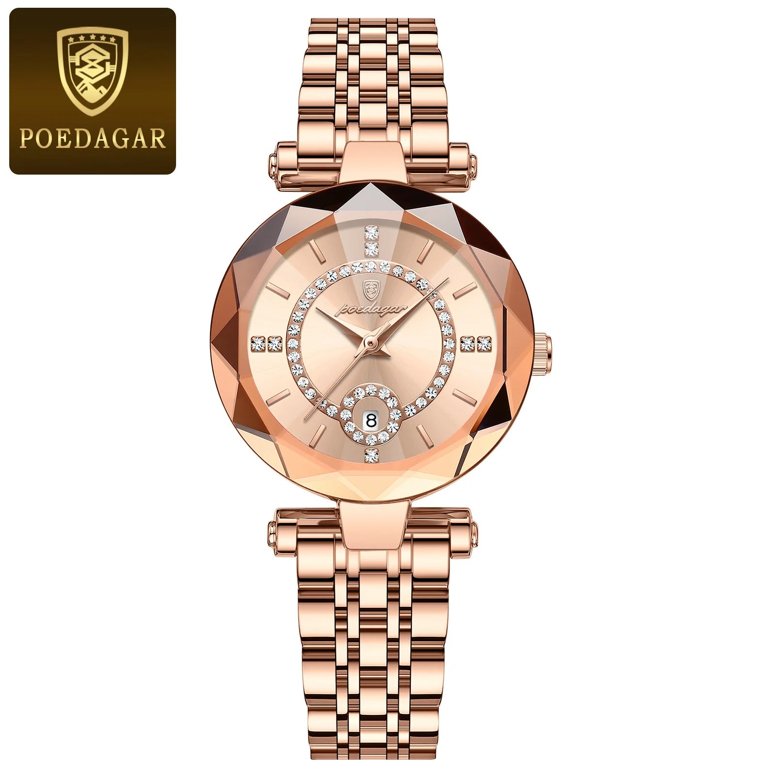 Storazone Rose Gold Gold POEDAGAR Luxury Watch For Woman High Quality Diamond Ladies Quartz Watch Waterproof Date Stainless Steel Women Watches reloj+box