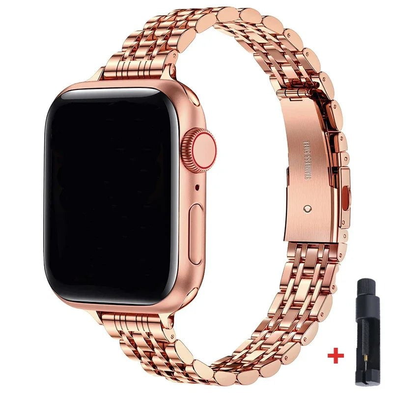 Storazone Rose Gold-Tool / 38 40 41mm / CHINA Stainless Steel Strap For Apple Watch Ultra 2 Band 49mm 42mm 44mm Metal Bracelet iWatch Series 9 8 7 6 SE 5 4 3 Women 45mm 41mm
