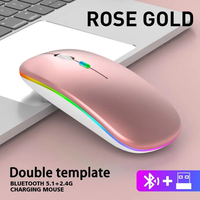 Storazone Rose Gold Wireless Mouse For Laptop PC Bluetooth RGB Rechargeable Mouses Wireless Computer Silent Mice LED Backlit Ergonomic Gaming Mouse