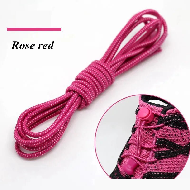 Storazone Rose red / 100cm / CHINA 1 Pair 22 Colors Elastic Shoelaces Round Locking No Tie Shoe Laces Kids Adult Quick Lazy Laces Rubber Sneakers Shoelace T1