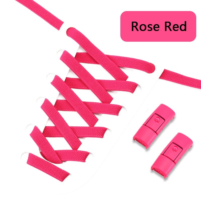 Storazone Rose red 2023 No Tie Shoe laces Press Lock Shoelaces without ties Elastic Laces Sneaker Kids Adult 8MM Widened Flat Shoelace for Shoes