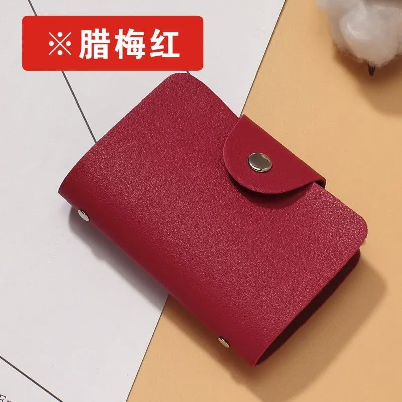 Storazone Rose Red Business Card Holder Anti-theft ID Credit Card Holder Fashion Women's 24 Cards Slim PU Leather Pocket Case Coin Purse Wallet