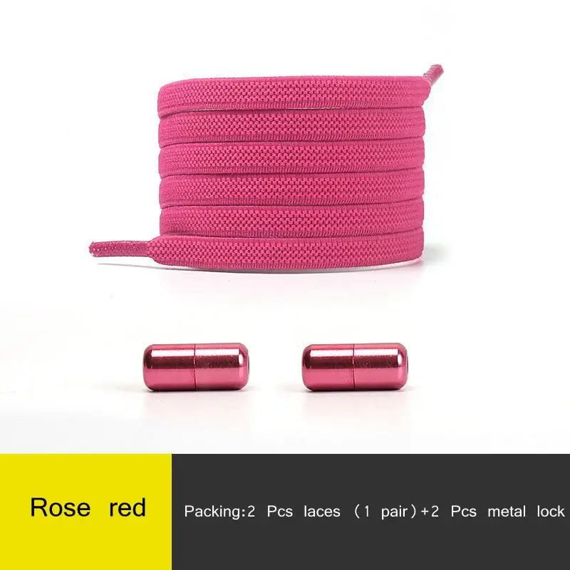 Storazone Rose red / CHINA 1Pair Multicolor Lock Elastic Sneaker Laces For Kids Adults and Elderly No Tie Shoelaces Quick Elastic Athletic Running Shoelace