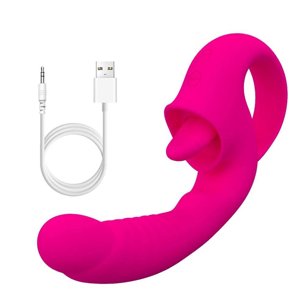Storazone Rose red / CHINA Clitoral Licking G Spot Vibrator Realistic Dildo Clitoralis Stimulator for Women with 10 Licking Vibrating Modes Rechargeable