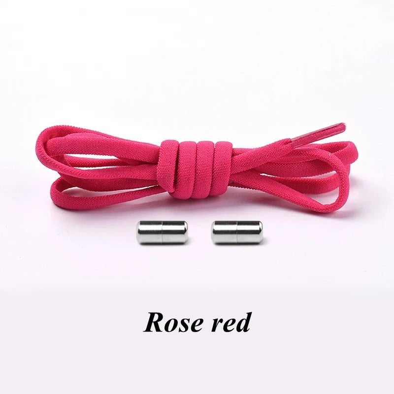 Storazone Rose red / CHINA Semicircle No Tie Shoelaces Elastic Shoe laces Sneakers shoelace Metal Lock Lazy Laces for Kids and Adult One size fits all shoe