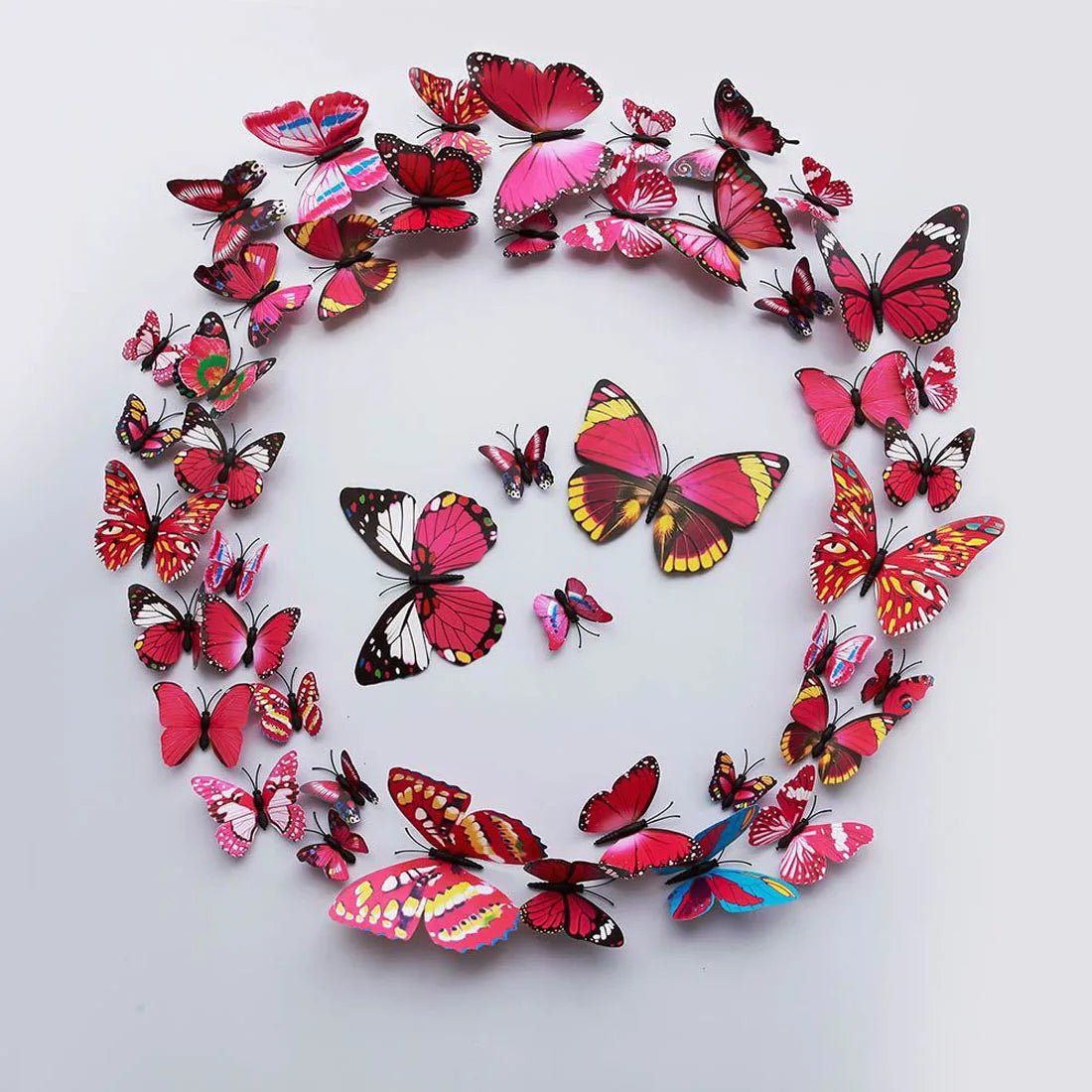 Storazone rose red series 12Pcs 3D Butterfly Wall Stickers PVC Self Adhesive Wallpaper Colorful Butterfly Wall Sticker Living Room Window Decal Home Decor