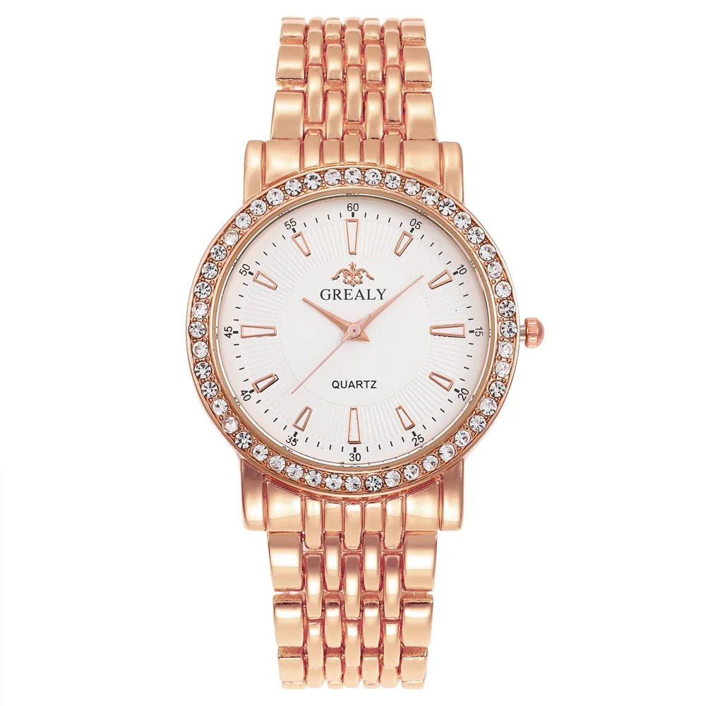 Storazone Rosegold White Big / CHINA New Casual Watches Women Luxury Fashion Lovers Watch Rhinestone Stainless steel Quartz Watch Men Women Gift Business Wristwatch