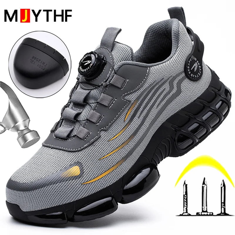 Storazone Rotating Button New Safety Shoes Men Anti-smash Anti-puncture Work Shoes Fashion Men Sport Shoes Security Protective Boots Men