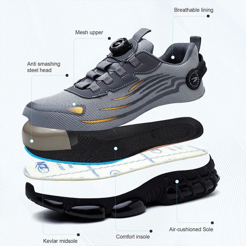 Storazone Rotating Button New Safety Shoes Men Anti-smash Anti-puncture Work Shoes Fashion Men Sport Shoes Security Protective Boots Men