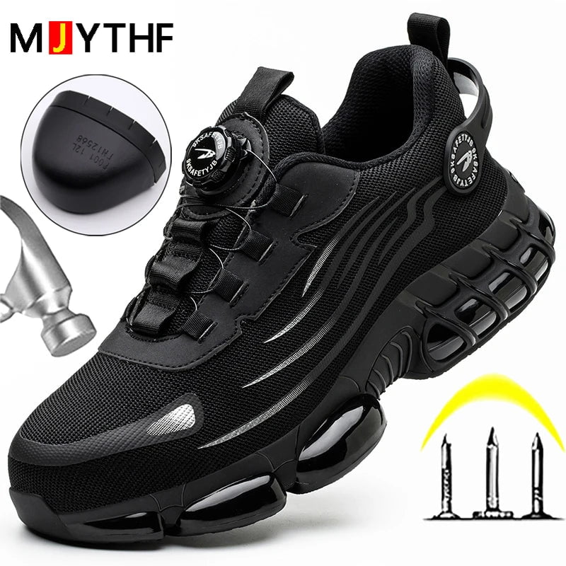 Storazone Rotating Button New Safety Shoes Men Anti-smash Anti-puncture Work Shoes Fashion Men Sport Shoes Security Protective Boots Men