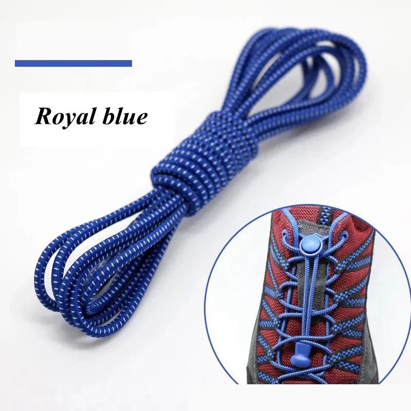 Storazone Royal blue / 100cm / CHINA 1 Pair 22 Colors Elastic Shoelaces Round Locking No Tie Shoe Laces Kids Adult Quick Lazy Laces Rubber Sneakers Shoelace T1