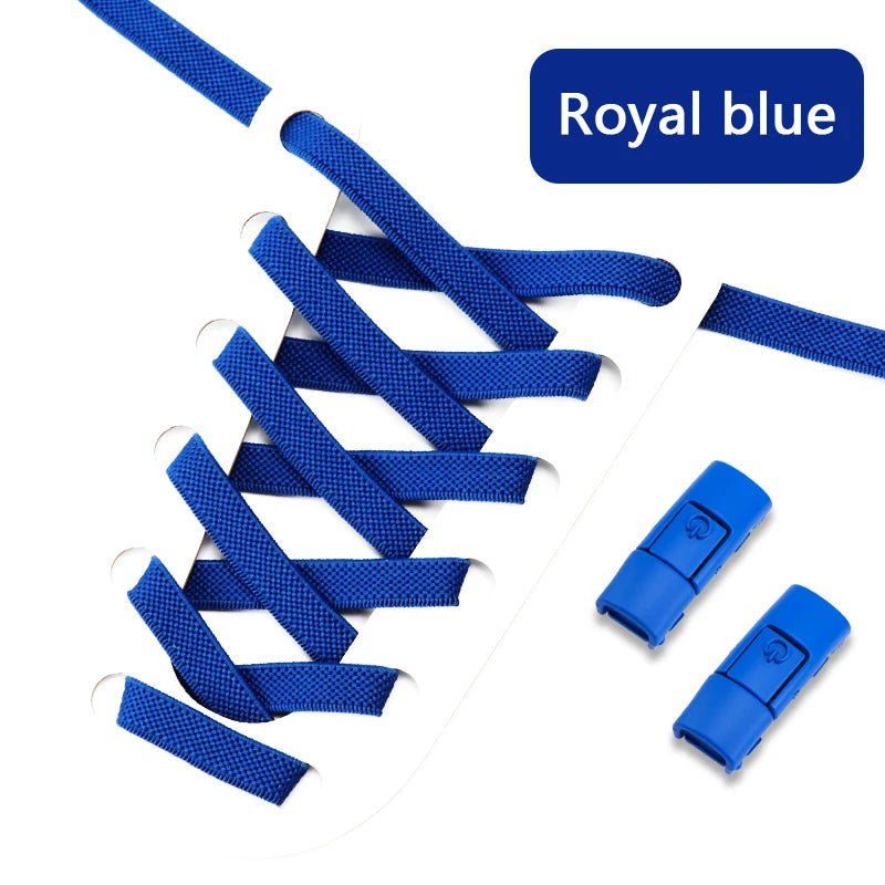 Storazone Royal blue 2023 No Tie Shoe laces Press Lock Shoelaces without ties Elastic Laces Sneaker Kids Adult 8MM Widened Flat Shoelace for Shoes