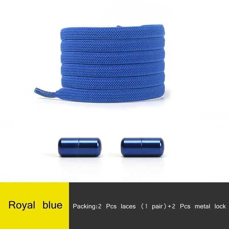 Storazone Royal blue / CHINA 1Pair Multicolor Lock Elastic Sneaker Laces For Kids Adults and Elderly No Tie Shoelaces Quick Elastic Athletic Running Shoelace