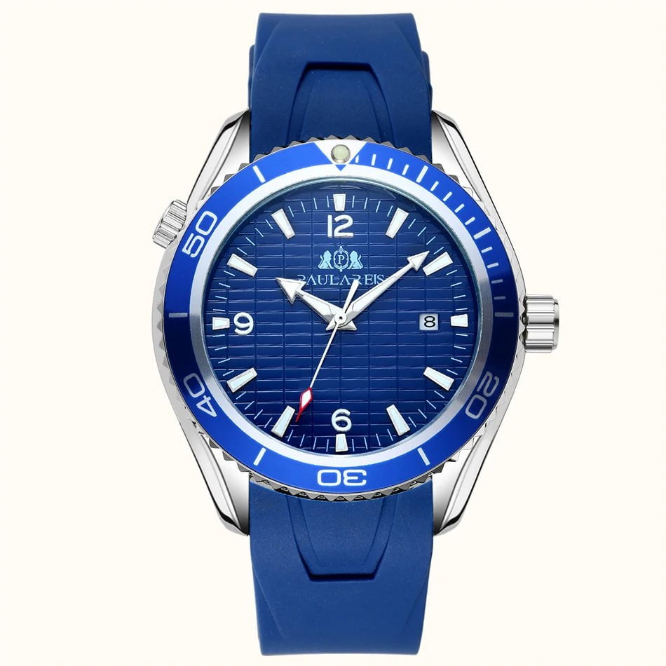 Storazone Rubber Blue Automatic Self Wind Mechanical Stainless Steel Strap Simple Orange Blue Bezel  Date Business Men Watch