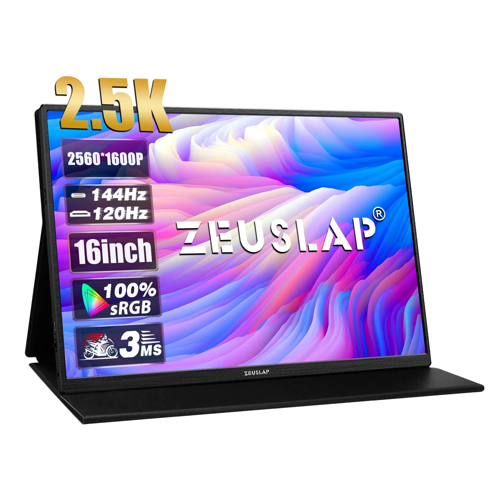 Storazone Russian Federation ZEUSLAP 16" 2.5K 144hz Portable Monitor 2560*1600 16:10 100%sRGB 500Cd/m²  Travel Gaming Display for Laptop Switch ps4 ps5 Xbox