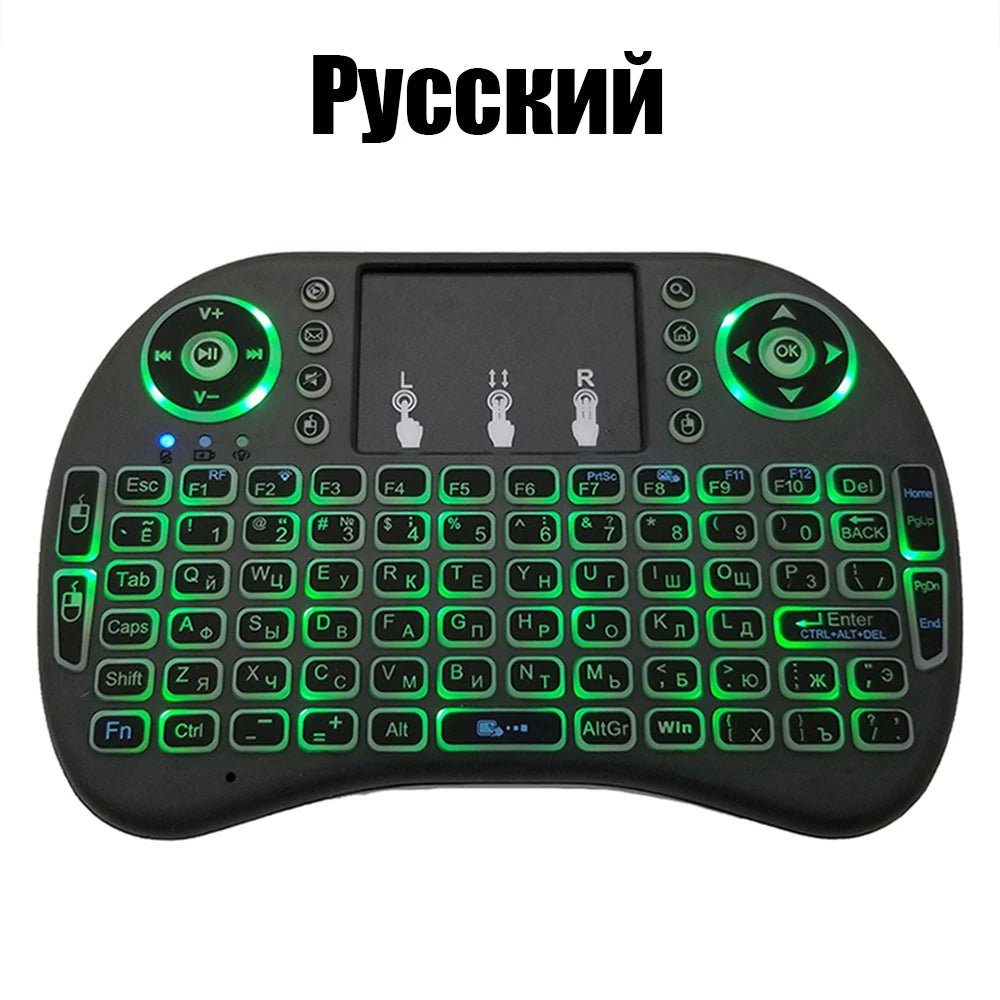 Storazone Russian / Lithium Version 2.4G Air Mouse with Touchpad Keyboard i8 Arabic French Spanish Russian Backlit Mini Wireless Keyboard for PC Android TV Box