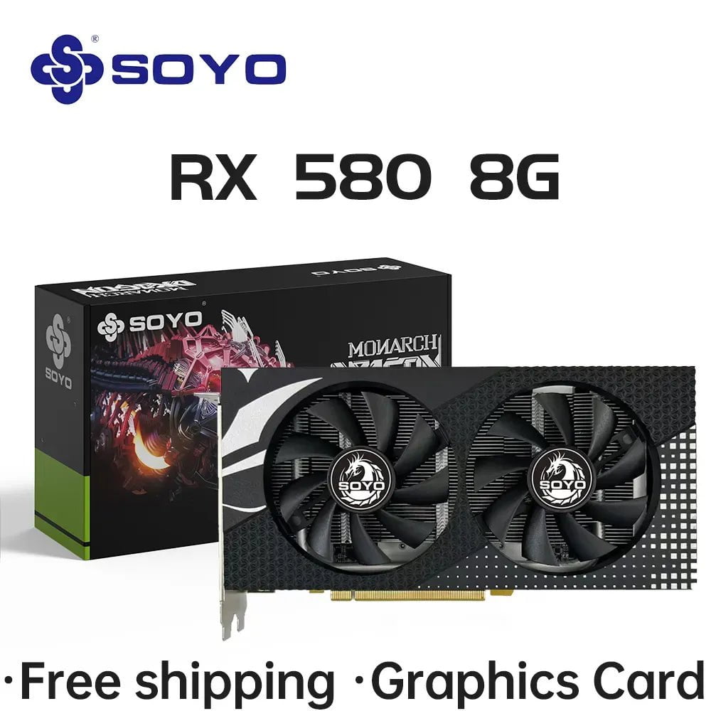 Storazone RX 580 8G 2048SP SOYO Original Radeon RX580 8G Graphics Cards GDDR5 Memory Video Gaming Card PCIE3.0x16 HDMI DP DVI for Desktop Computer AMD