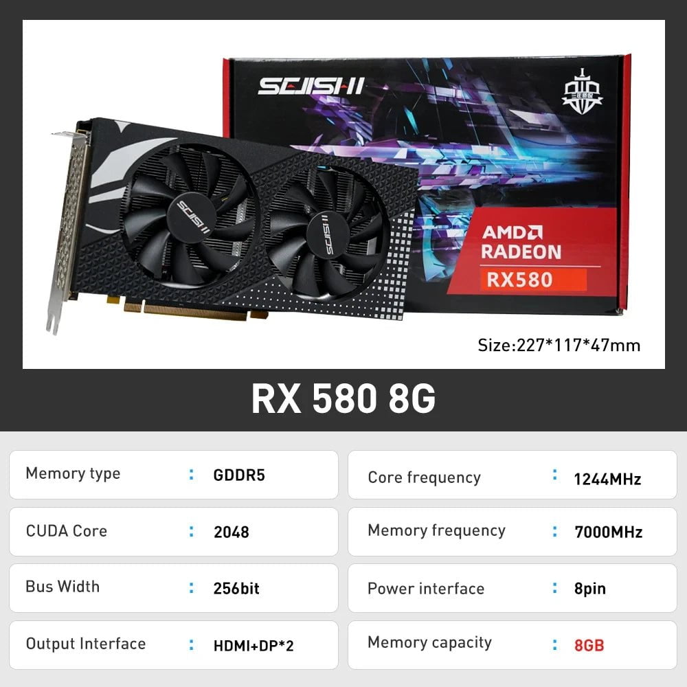 Storazone RX 580 black BPRO / CHINA SJS RX 580 8G 256Bit 2048SP GDDR5 AMD GPU Graphics Cards RX580 White Video Card Radeon 8GB Mining Gaming Card placa de video