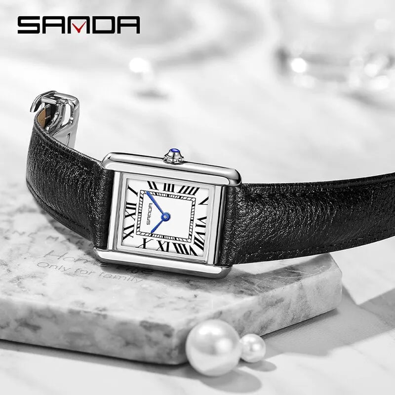 Storazone SANDA Couple Watch 30M Waterproof Casual Fashion Women Men Quartz Watches Wear Resistant Leather Strap Square Dial Design Reloj