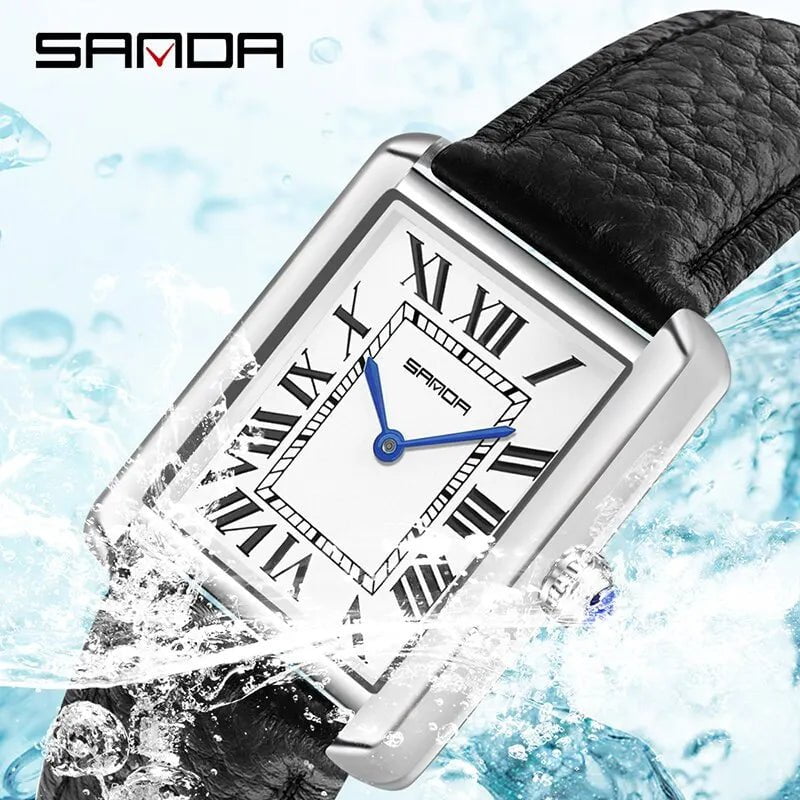 Storazone SANDA Couple Watch 30M Waterproof Casual Fashion Women Men Quartz Watches Wear Resistant Leather Strap Square Dial Design Reloj