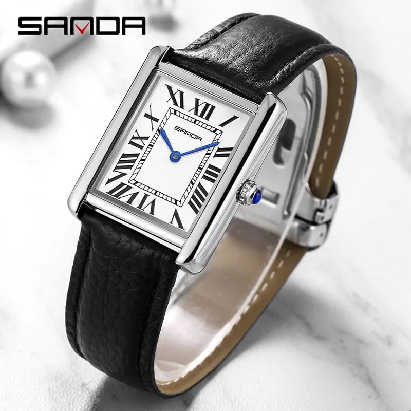 Storazone SANDA Couple Watch 30M Waterproof Casual Fashion Women Men Quartz Watches Wear Resistant Leather Strap Square Dial Design Reloj