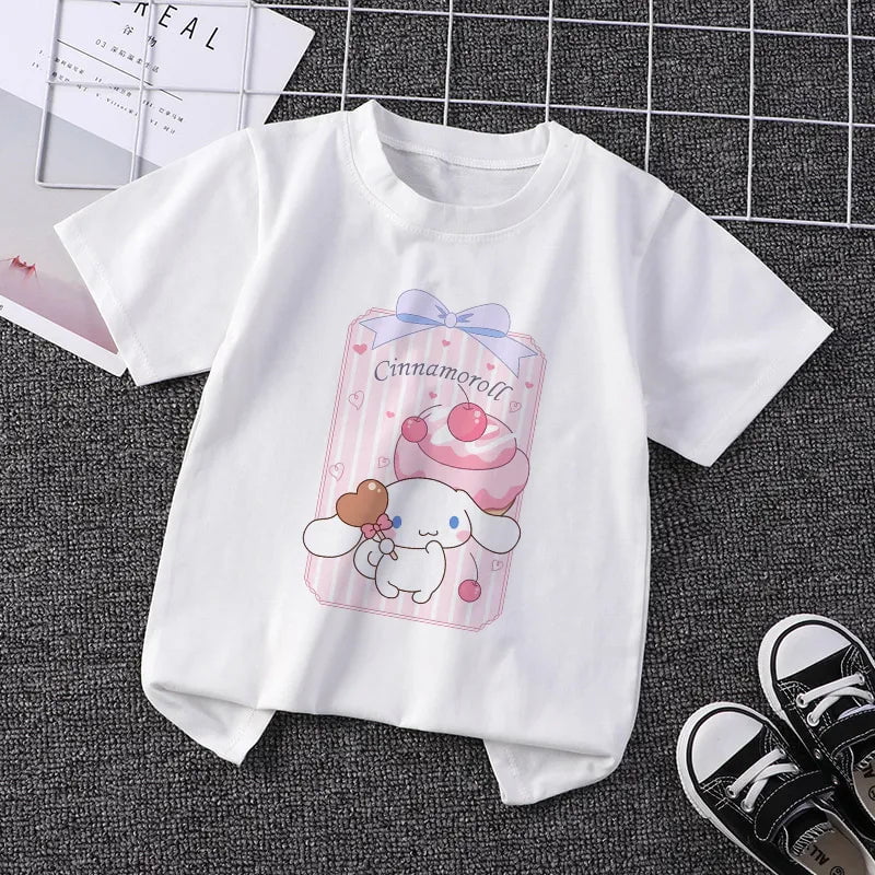 Storazone Sanrio Cinnamoroll Clothing for Girls Children T-shirt Kawaii T Shirt Hello Kitty Cartoons Casual Clothes Anime Tee Kid Boy Tops